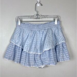 American Eagle Light Blue Floral Ruffle Flowy Shorts Eyelet Elastic Waist Medium